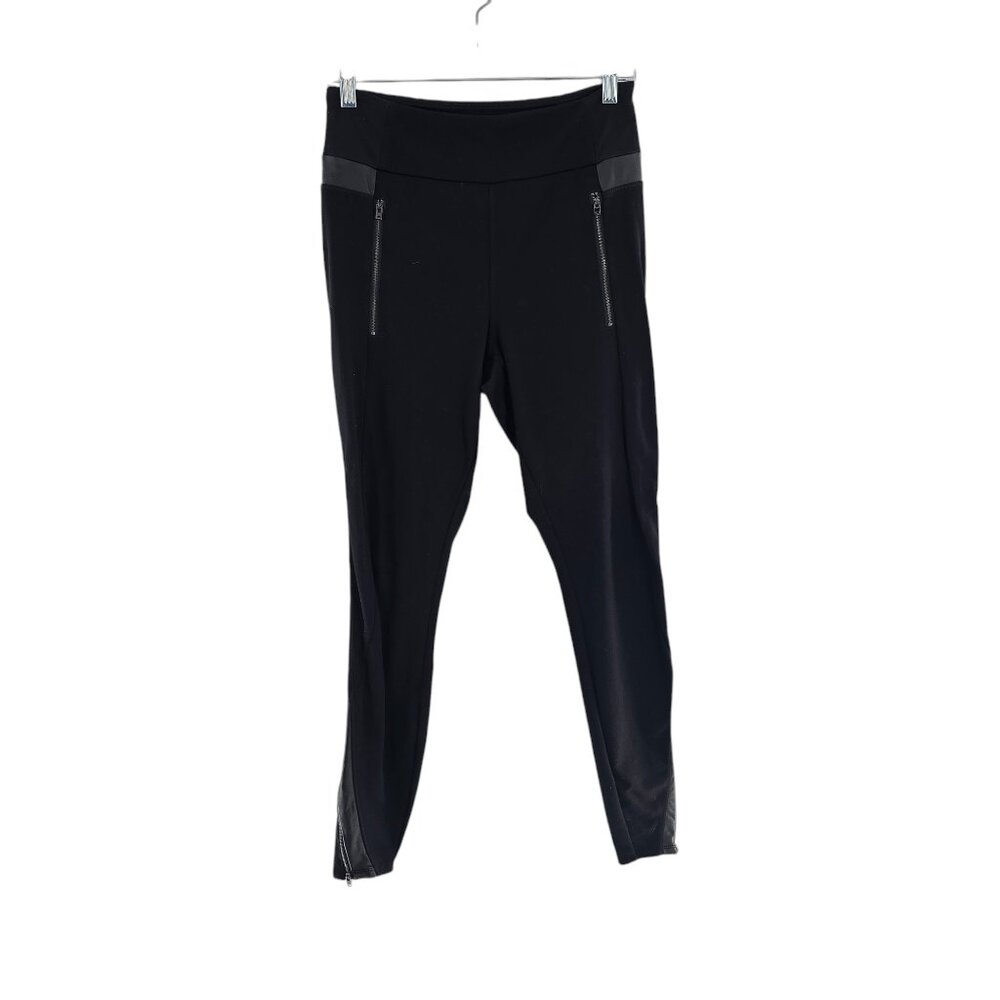 Athleta Black Luxe‎ Ponte Faux Leather Legging Tight Pockets Size Small